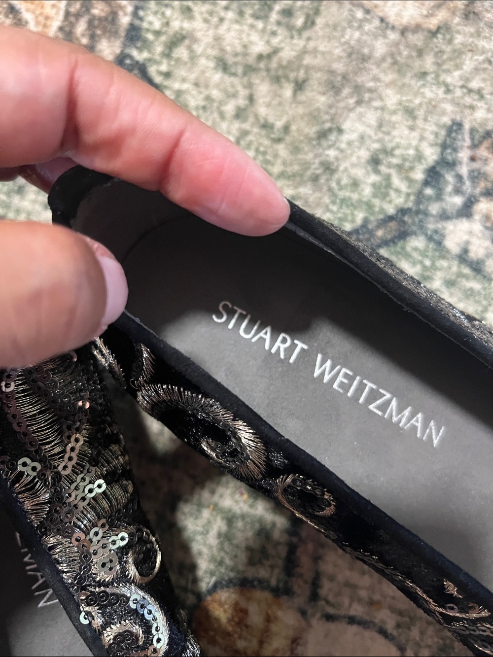 Stuart Weitzman Black and Silver Embroidered Flats VGC - Picture 2 of 5